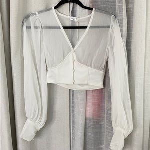 Sheer puff sleeve blouse